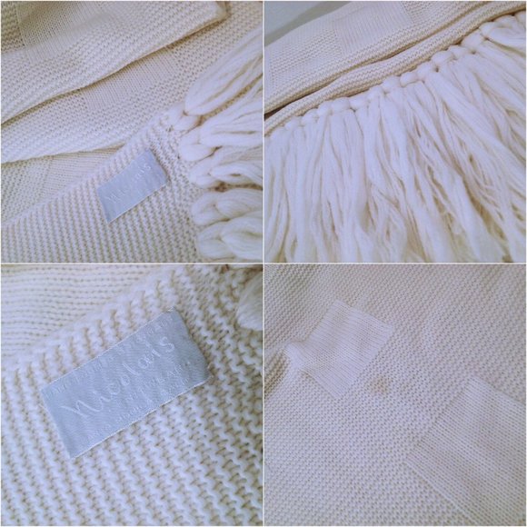 Vintage 70s Knit Shawl Wrap Nicolais Hand-Loomed 62x20" Textured Cubes Fringe - Picture 10 of 10